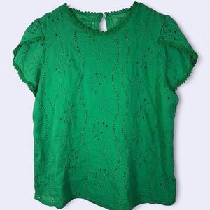 SHEIN Green Eyelet Short Sleeve Blouse